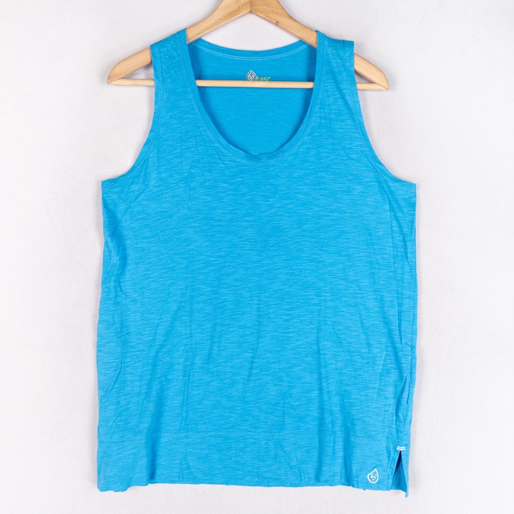 Tasc Tank Top Womens XL Blue Organic Cotton Bamboo Slub Knit Activewear Sporty